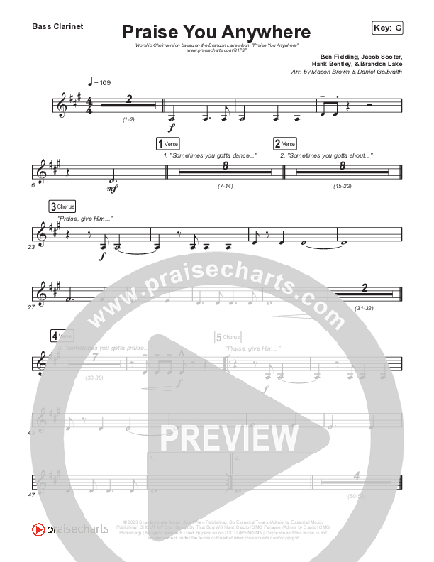 Praise You Anywhere (Worship Choir/SAB) Bass Clarinet (Brandon Lake / Arr. Mason Brown)