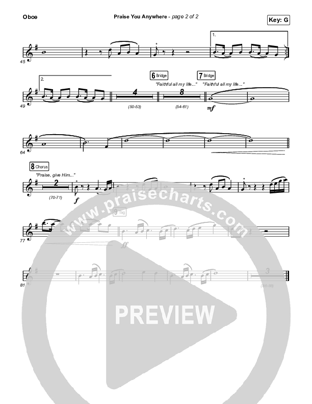 Praise You Anywhere (Worship Choir/SAB) Oboe (Brandon Lake / Arr. Mason Brown)