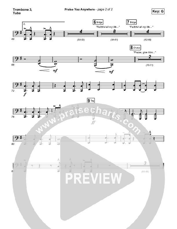 Praise You Anywhere (Worship Choir/SAB) Trombone 3/Tuba (Brandon Lake / Arr. Mason Brown)