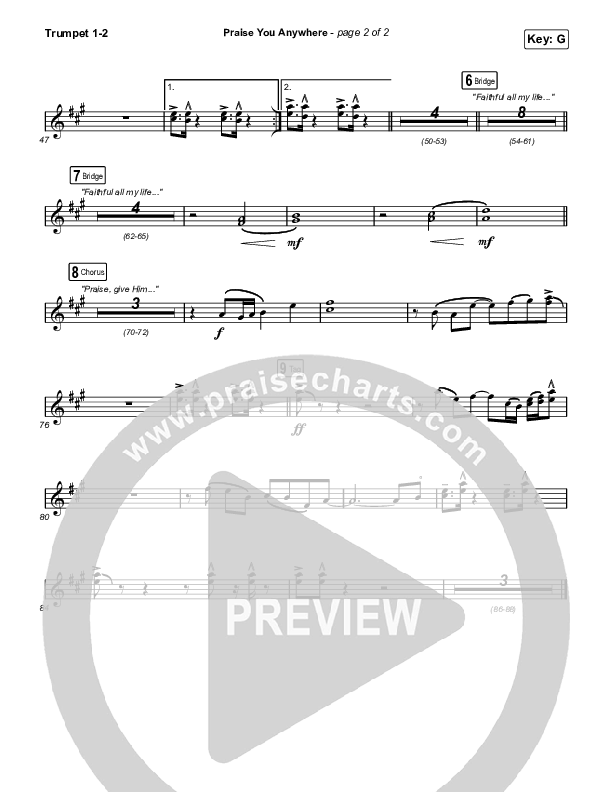 Praise You Anywhere (Worship Choir/SAB) Trumpet 1,2 (Brandon Lake / Arr. Mason Brown)