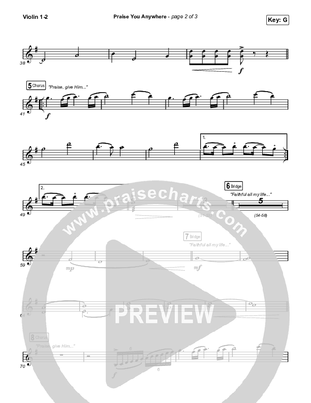 Praise You Anywhere (Worship Choir/SAB) Violin 1/2 (Brandon Lake / Arr. Mason Brown)