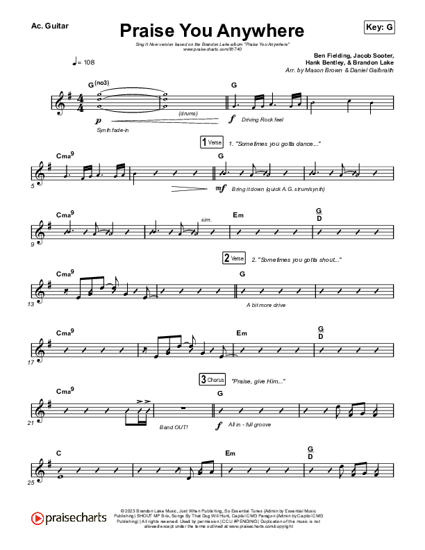 Praise You Anywhere (Sing It Now) Acoustic Guitar (Brandon Lake / Arr. Mason Brown)