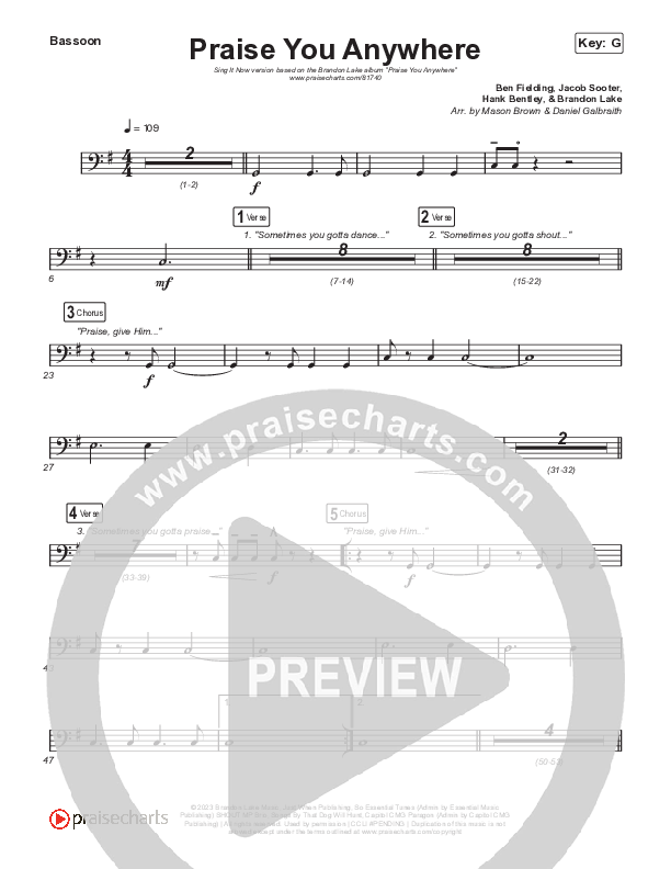 Praise You Anywhere (Sing It Now) Bassoon (Brandon Lake / Arr. Mason Brown)