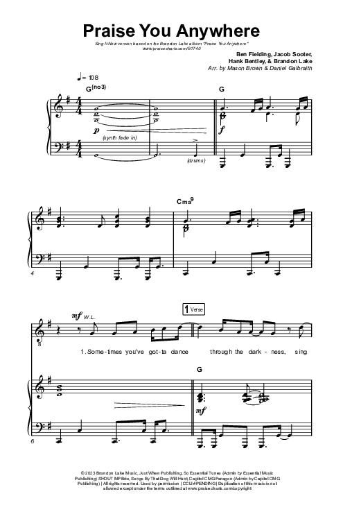 Praise You Anywhere (Sing It Now) Octavo (SATB & Pno) (Brandon Lake / Arr. Mason Brown)