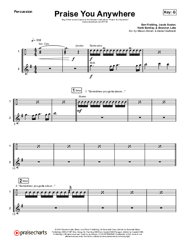 Praise You Anywhere (Sing It Now) Percussion (Brandon Lake / Arr. Mason Brown)