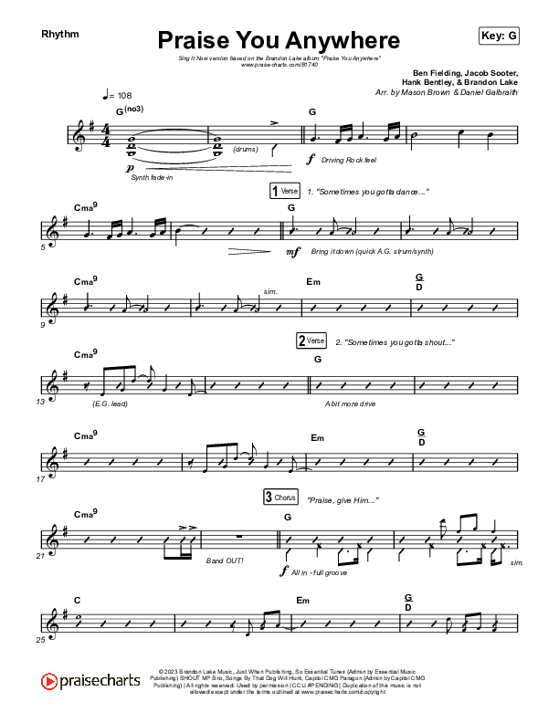 Praise You Anywhere (Sing It Now) Rhythm Pack (Brandon Lake / Arr. Mason Brown)