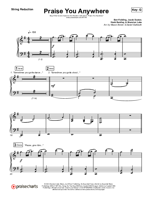 Praise You Anywhere (Sing It Now) String Reduction (Brandon Lake / Arr. Mason Brown)