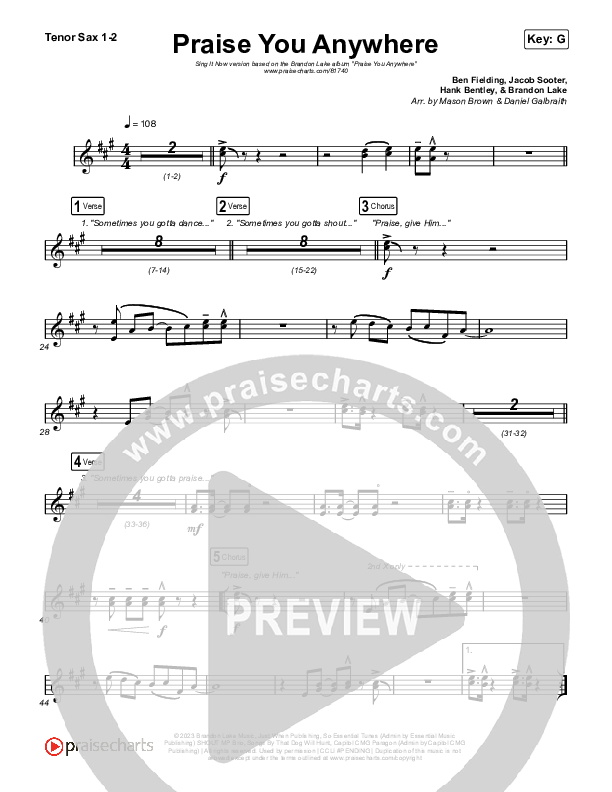 Praise You Anywhere (Sing It Now) Sax Pack (Brandon Lake / Arr. Mason Brown)