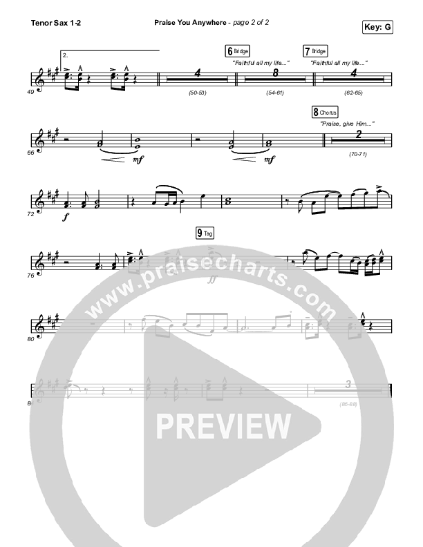 Praise You Anywhere (Sing It Now) Tenor Sax 1/2 (Brandon Lake / Arr. Mason Brown)