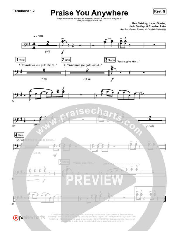 Praise You Anywhere (Sing It Now) Trombone 1/2 (Brandon Lake / Arr. Mason Brown)