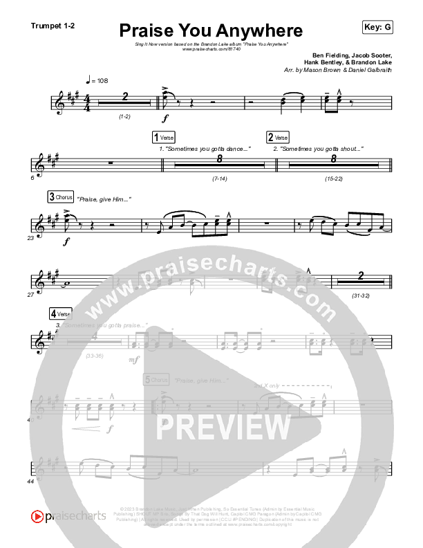Praise You Anywhere (Sing It Now) Brass Pack (Brandon Lake / Arr. Mason Brown)