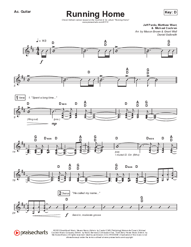 Running Home (Choral Anthem SATB) Acoustic Guitar (Cochren & Co / Arr. Mason Brown)