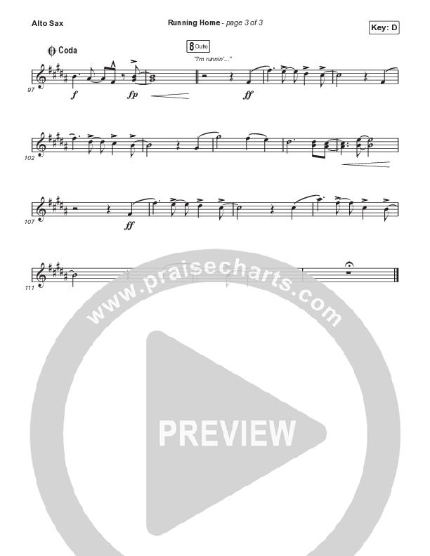Running Home (Choral Anthem SATB) Alto Sax (Cochren & Co / Arr. Mason Brown)