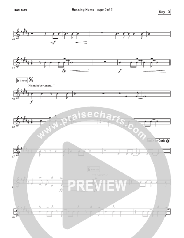Running Home (Choral Anthem SATB) Bari Sax (Cochren & Co / Arr. Mason Brown)