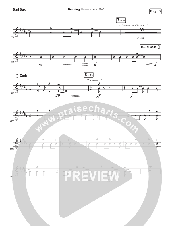 Running Home (Choral Anthem SATB) Bari Sax (Cochren & Co / Arr. Mason Brown)