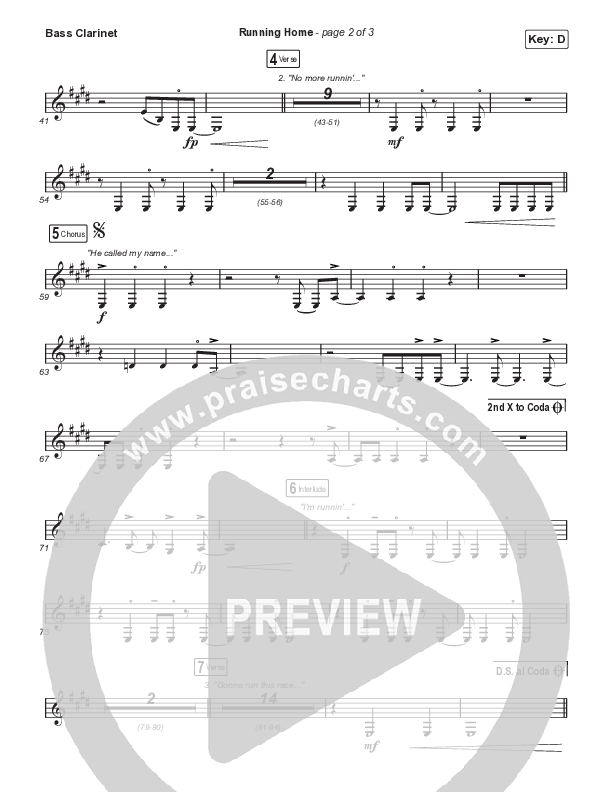 Running Home (Choral Anthem SATB) Bass Clarinet (Cochren & Co / Arr. Mason Brown)
