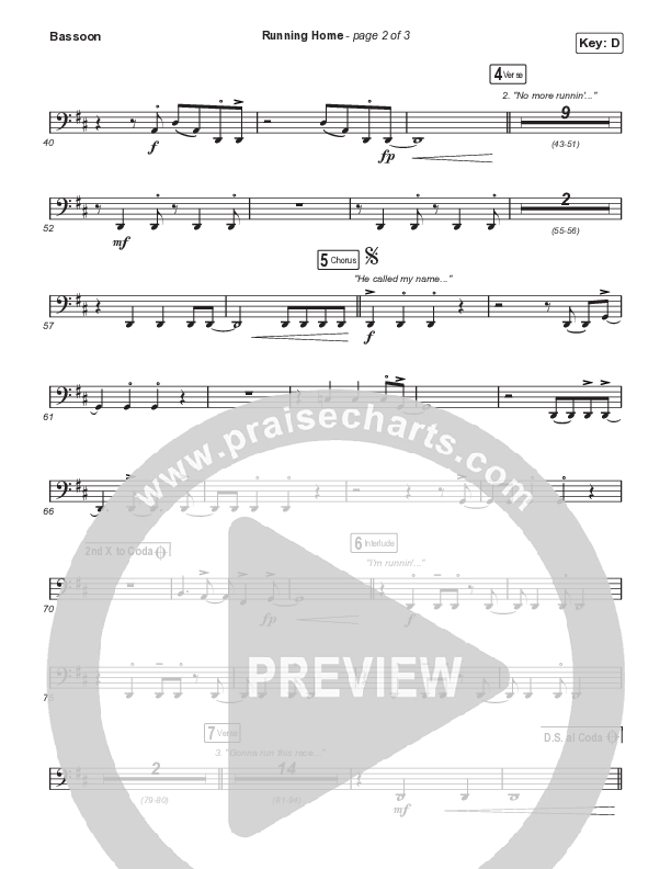 Running Home (Choral Anthem SATB) Bassoon (Cochren & Co / Arr. Mason Brown)