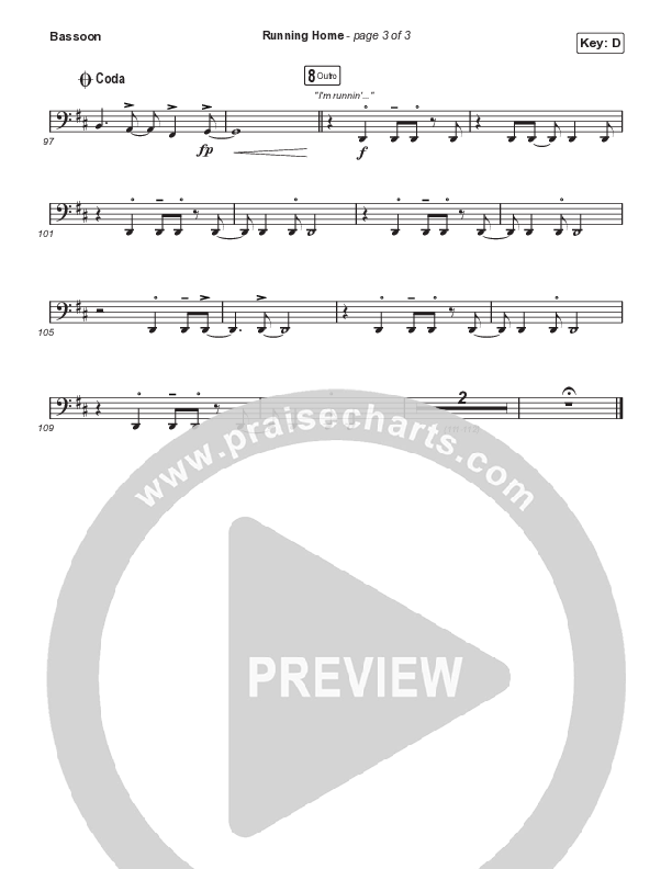 Running Home (Choral Anthem SATB) Bassoon (Cochren & Co / Arr. Mason Brown)