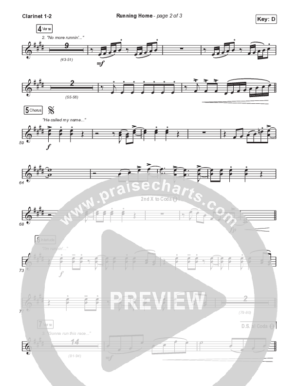 Running Home (Choral Anthem SATB) Clarinet 1,2 (Cochren & Co / Arr. Mason Brown)