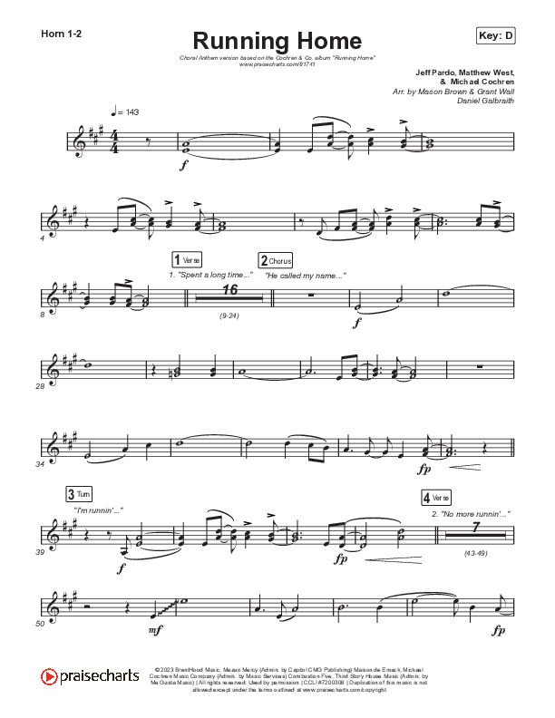 Running Home (Choral Anthem SATB) Brass Pack (Cochren & Co / Arr. Mason Brown)