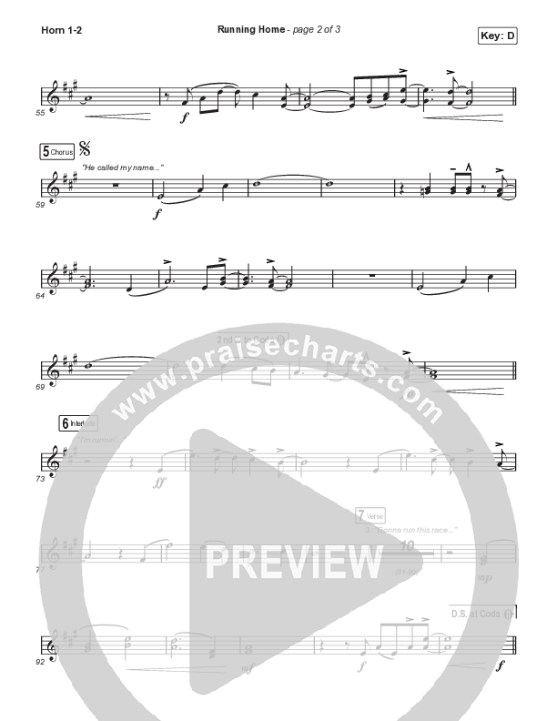 Running Home (Choral Anthem SATB) French Horn 1,2 (Cochren & Co / Arr. Mason Brown)