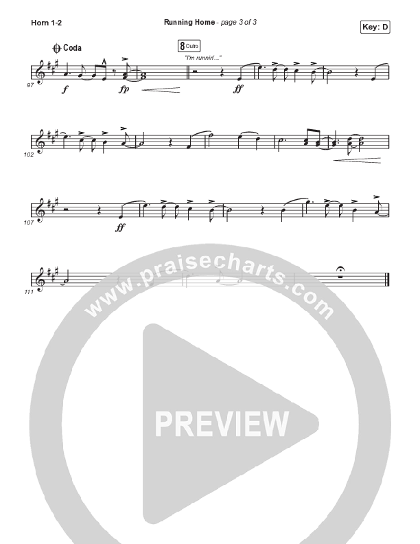 Running Home (Choral Anthem SATB) French Horn 1,2 (Cochren & Co / Arr. Mason Brown)