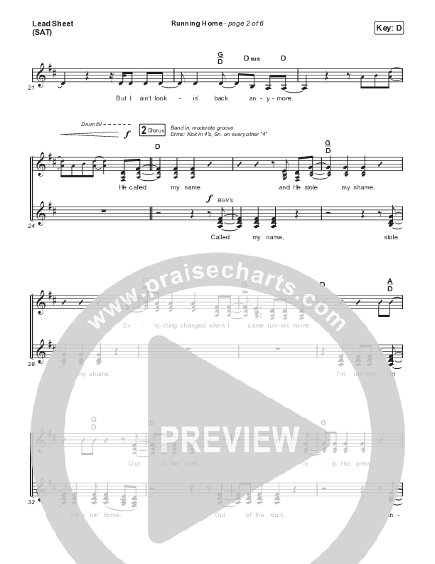 Running Home (Choral Anthem SATB) Lead Sheet (SAT) (Cochren & Co / Arr. Mason Brown)