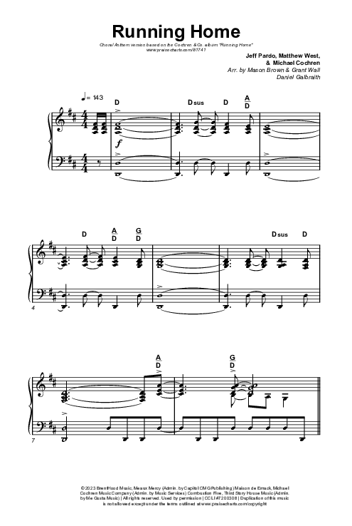Running Home (Choral Anthem SATB) Octavo (SATB & Pno) (Cochren & Co / Arr. Mason Brown)
