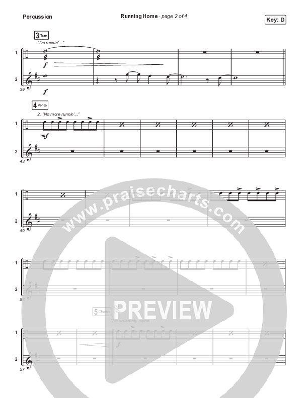 Running Home (Choral Anthem SATB) Percussion (Cochren & Co / Arr. Mason Brown)