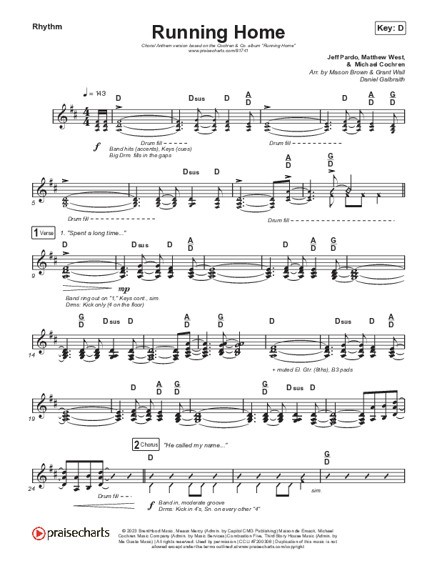 Running Home (Choral Anthem SATB) Rhythm Pack (Cochren & Co / Arr. Mason Brown)