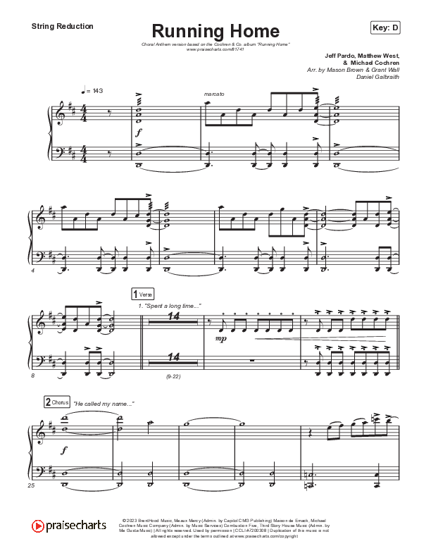 Running Home (Choral Anthem SATB) String Reduction (Cochren & Co / Arr. Mason Brown)