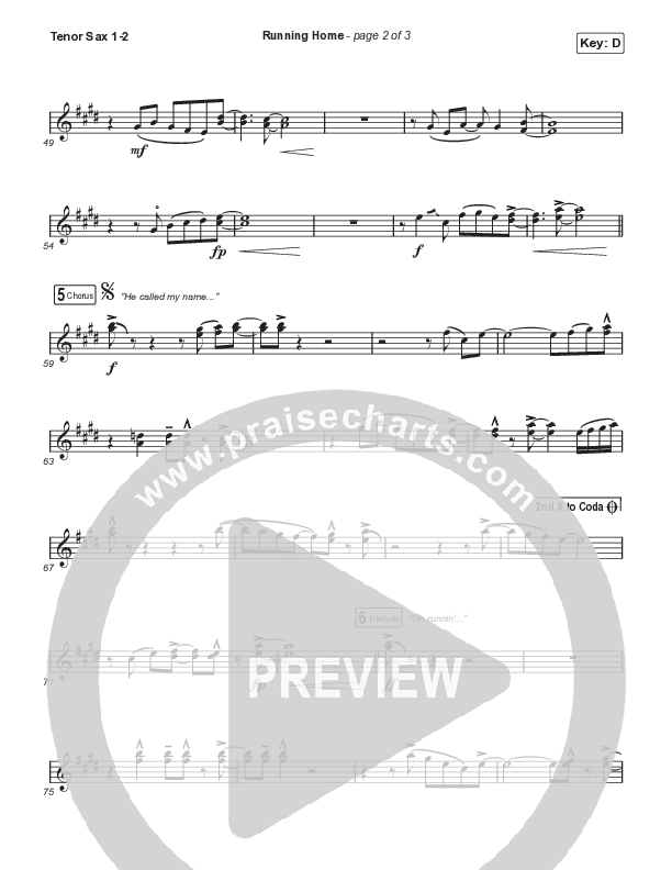 Running Home (Choral Anthem SATB) Tenor Sax 1,2 (Cochren & Co / Arr. Mason Brown)