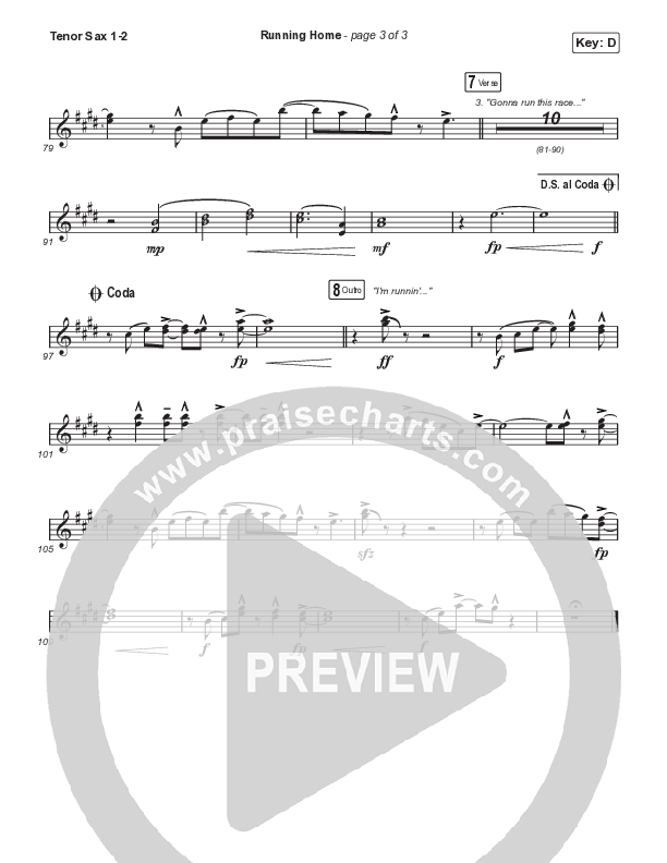 Running Home (Choral Anthem SATB) Tenor Sax 1,2 (Cochren & Co / Arr. Mason Brown)