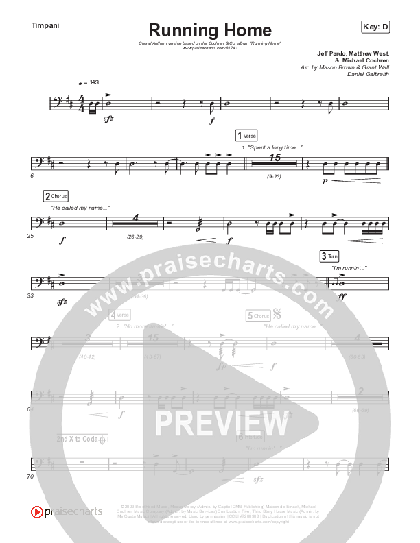 Running Home (Choral Anthem SATB) Timpani (Cochren & Co / Arr. Mason Brown)