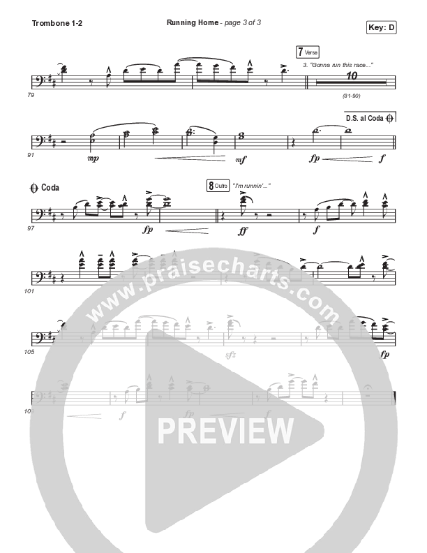 Running Home (Choral Anthem SATB) Trombone 1/2 (Cochren & Co / Arr. Mason Brown)