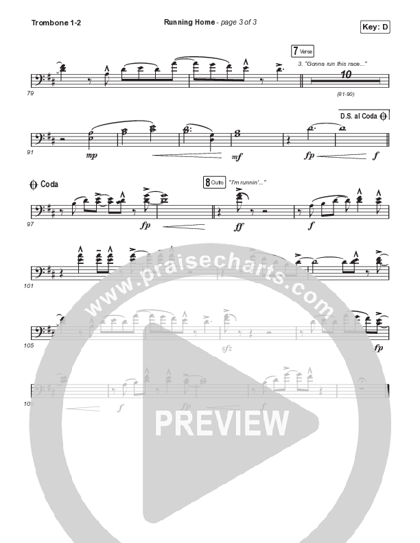 Running Home (Choral Anthem SATB) Trombone 1,2 (Cochren & Co / Arr. Mason Brown)