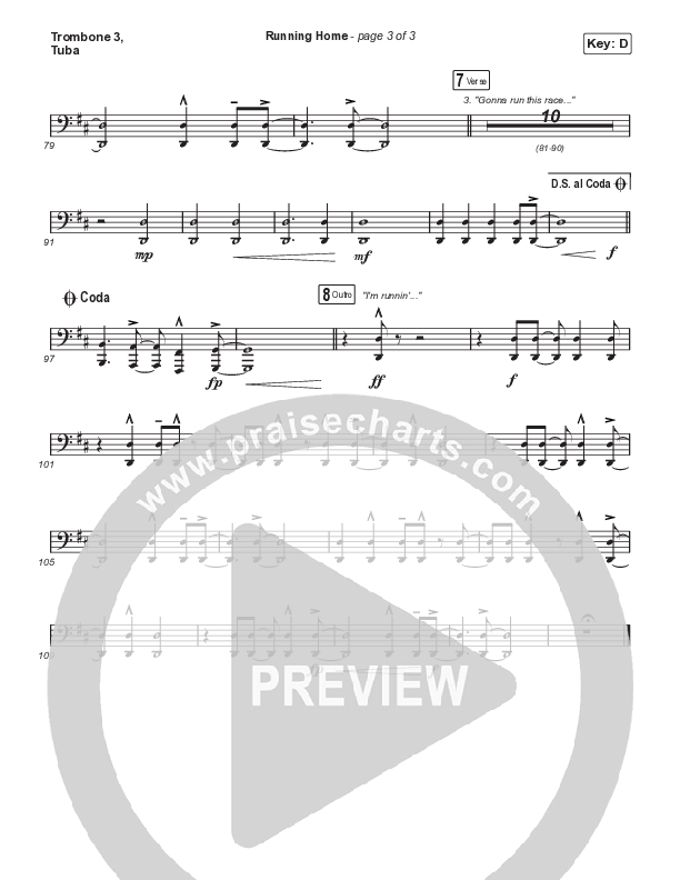 Running Home (Choral Anthem SATB) Trombone 3/Tuba (Cochren & Co / Arr. Mason Brown)