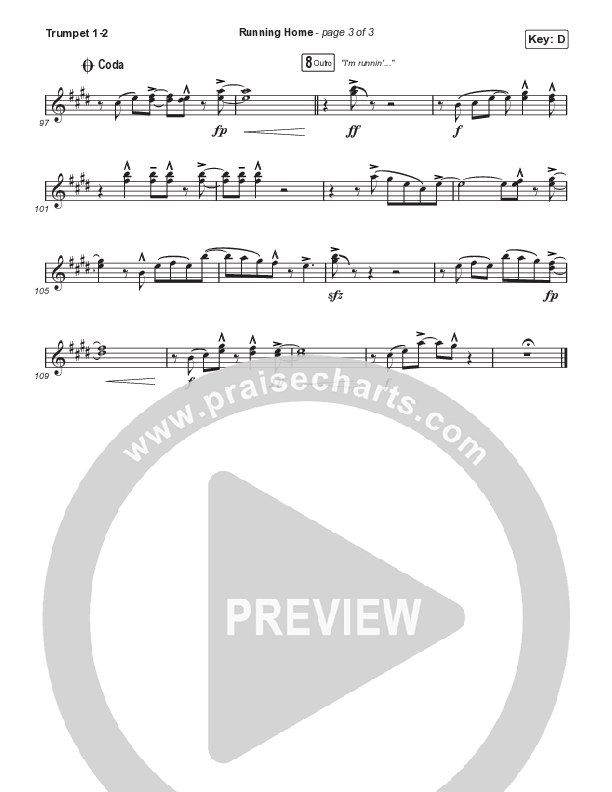 Running Home (Choral Anthem SATB) Trumpet 1,2 (Cochren & Co / Arr. Mason Brown)