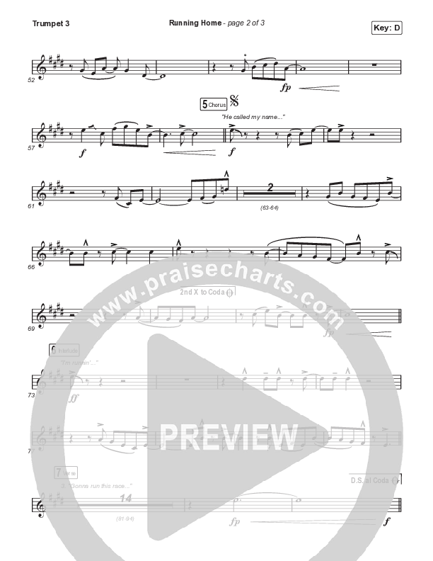 Running Home (Choral Anthem SATB) Trumpet 3 (Cochren & Co / Arr. Mason Brown)