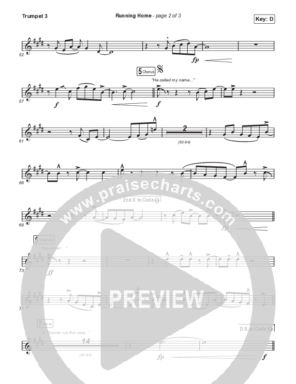Running Home (Choral Anthem SATB) Trumpet 3 (Cochren & Co / Arr. Mason Brown)