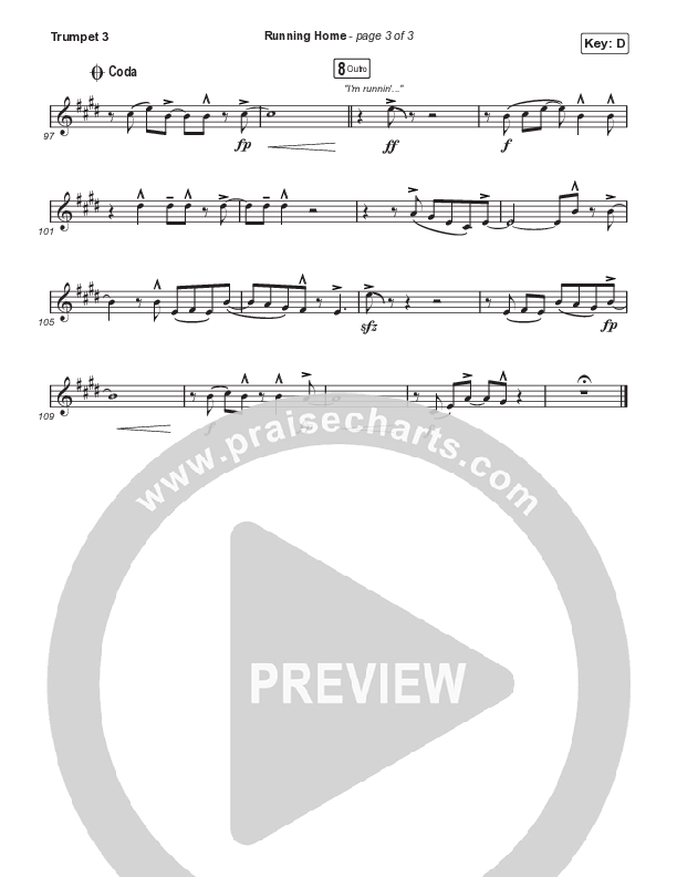 Running Home (Choral Anthem SATB) Trumpet 3 (Cochren & Co / Arr. Mason Brown)