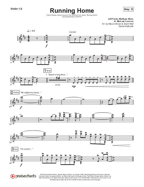 Running Home (Choral Anthem SATB) String Pack (Cochren & Co / Arr. Mason Brown)