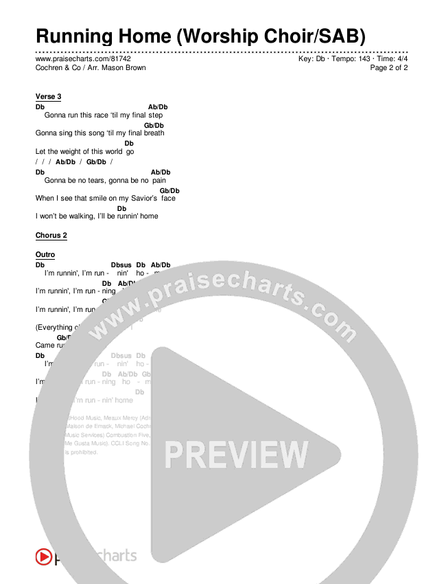 Running Home (Worship Choir/SAB) Chords & Lyrics (Cochren & Co / Arr. Mason Brown)