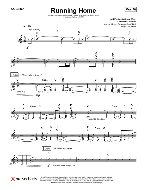 Running Home (Worship Choir/SAB) Acoustic Guitar (Cochren & Co / Arr. Mason Brown)