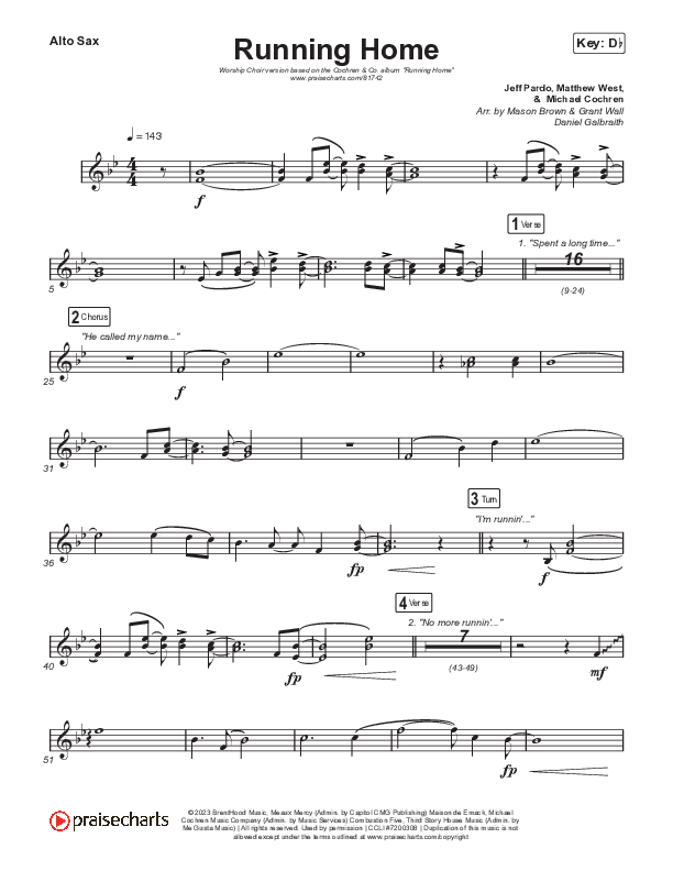 Running Home (Worship Choir/SAB) Alto Sax (Cochren & Co / Arr. Mason Brown)