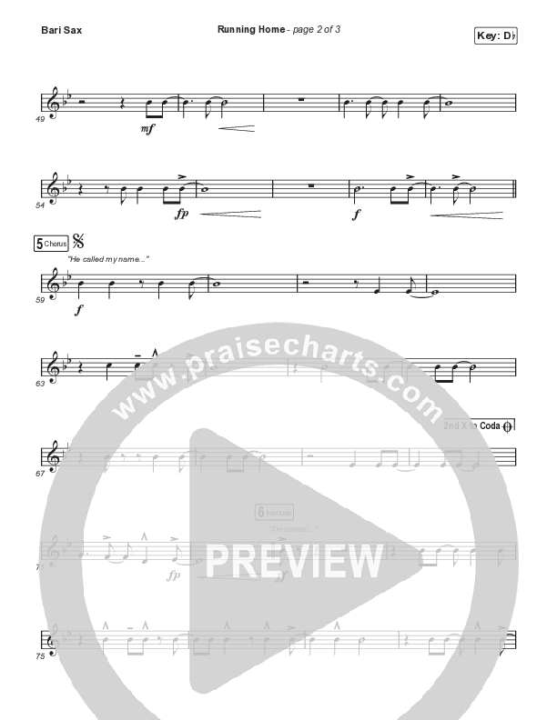 Running Home (Worship Choir/SAB) Bari Sax (Cochren & Co / Arr. Mason Brown)