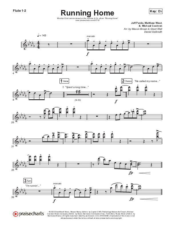Running Home (Worship Choir/SAB) Flute 1/2 (Cochren & Co / Arr. Mason Brown)