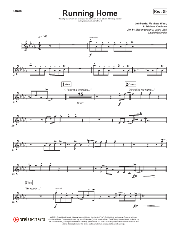 Running Home (Worship Choir/SAB) Oboe (Cochren & Co / Arr. Mason Brown)