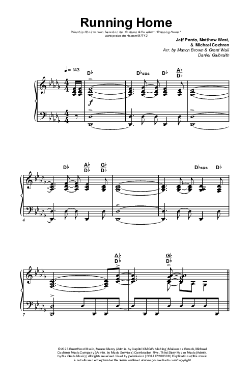 Running Home (Worship Choir/SAB) Octavo (SAB & Pno) (Cochren & Co / Arr. Mason Brown)