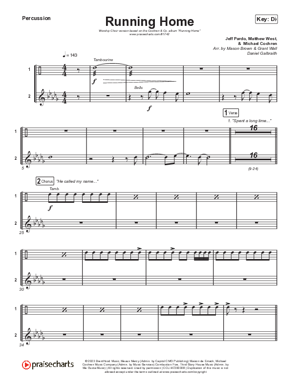 Running Home (Worship Choir/SAB) Percussion (Cochren & Co / Arr. Mason Brown)